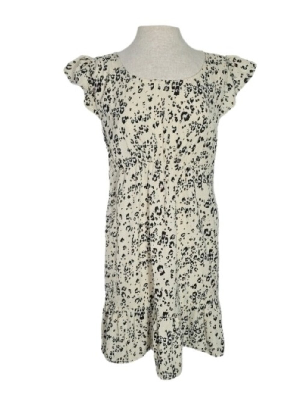 Umgee Dress Cream Leopard-Print Flutter-Cap  Sleeve Dress Cream Size L